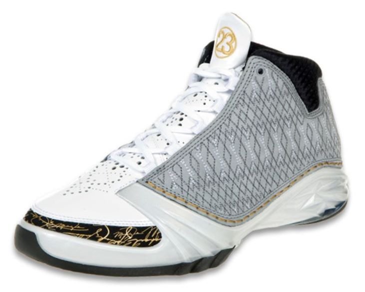 Nike Air Jordan XX3 (23), Michael Jordan signature shoes with colors grey, white, black and gold.