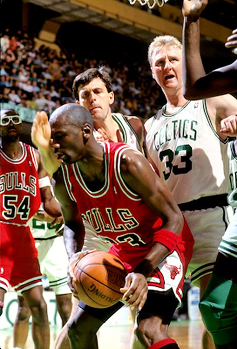Michael Jordan Picture: MJ playing for the Chicago Bulls against the Boston Celtics. Picture 14. Photo by Steve Lipofsky